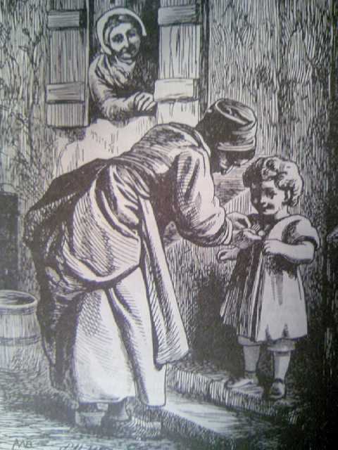 「シリング銀貨」イラスト一枚目,おばあさんと小さな子供